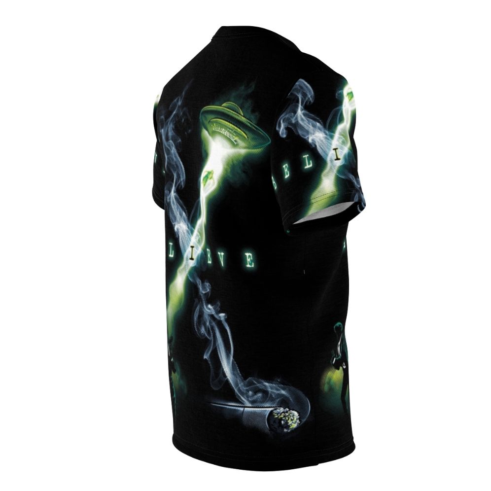 X-Files inspired t-shirt design featuring alien and UFO imagery - men right