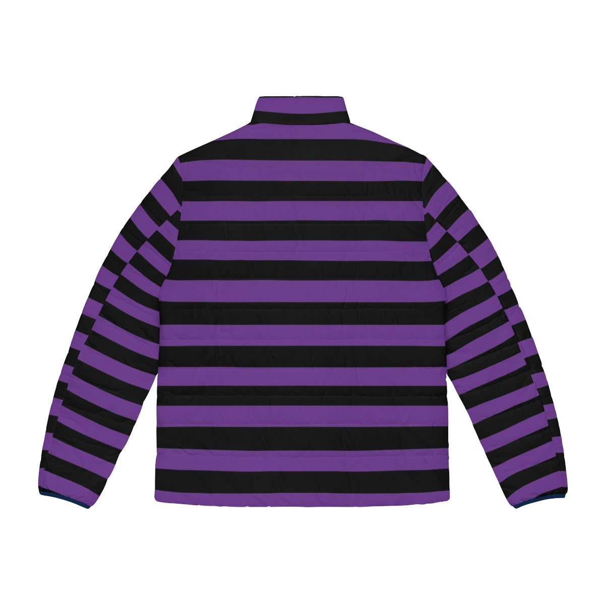 Striped purple and black puffer jacket with thick horizontal stripes - Back