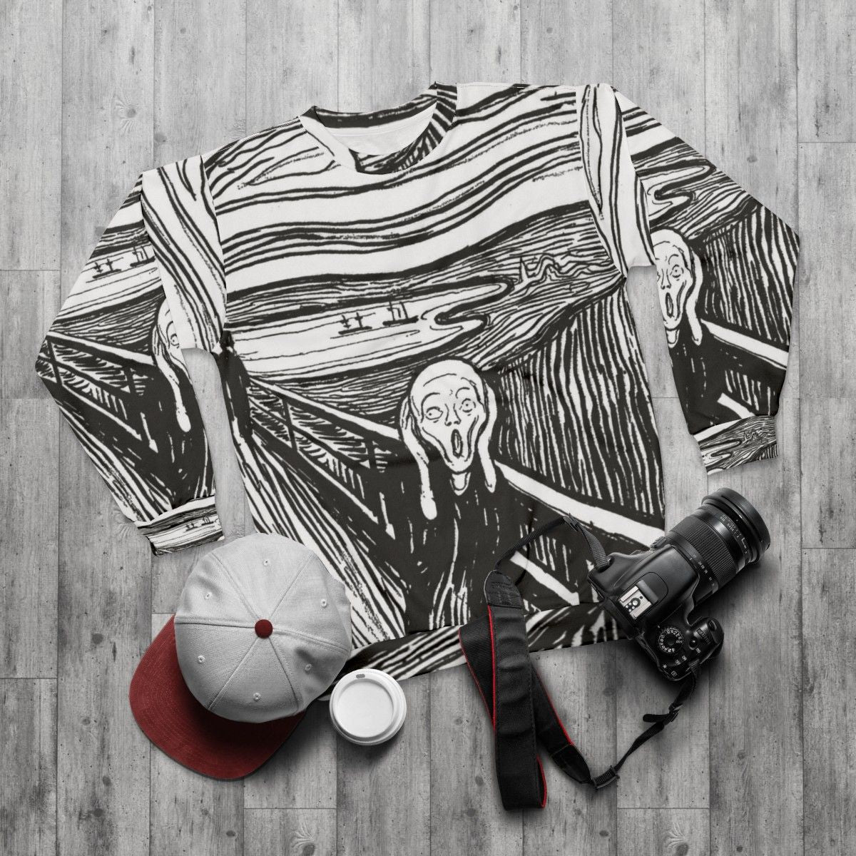 Edvard Munch 'The Scream' Expressionist Art Sweatshirt - flat lay