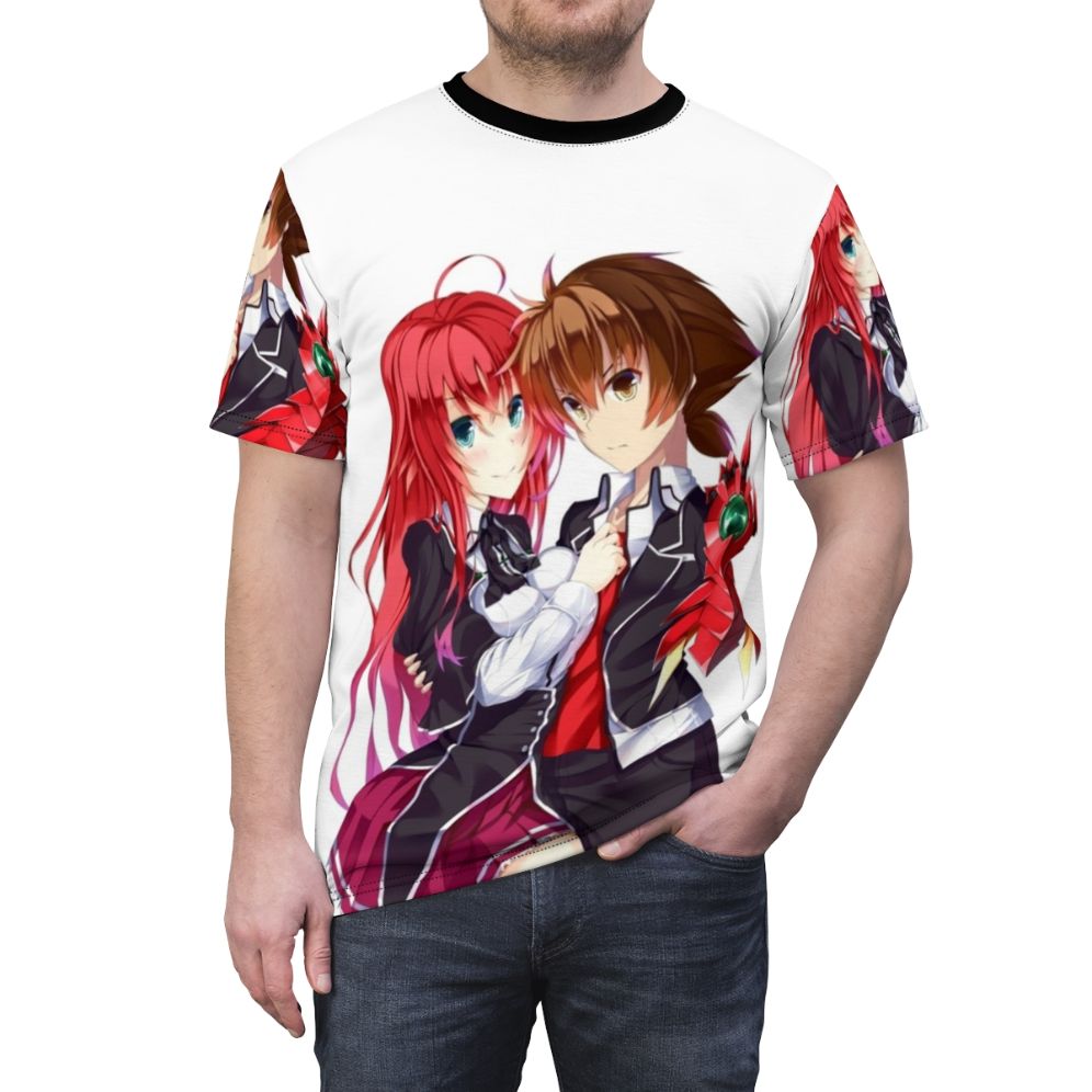 Anime-inspired AOP t-shirt featuring characters from the popular series High School DxD - men front