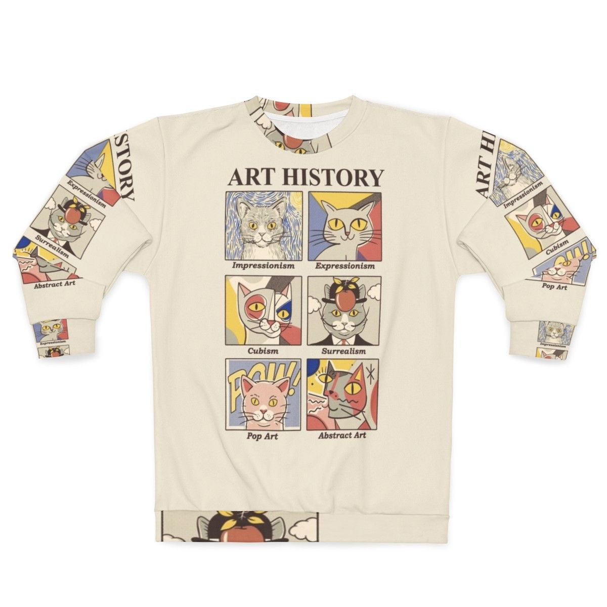 Art History Sweatshirt featuring cats and classic art designs