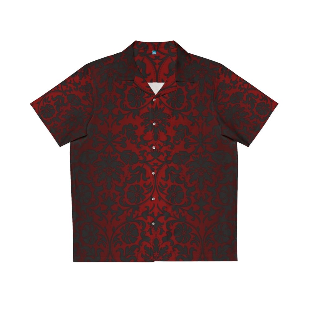 Dark Red and Black Damask Pattern Hawaiian Shirt