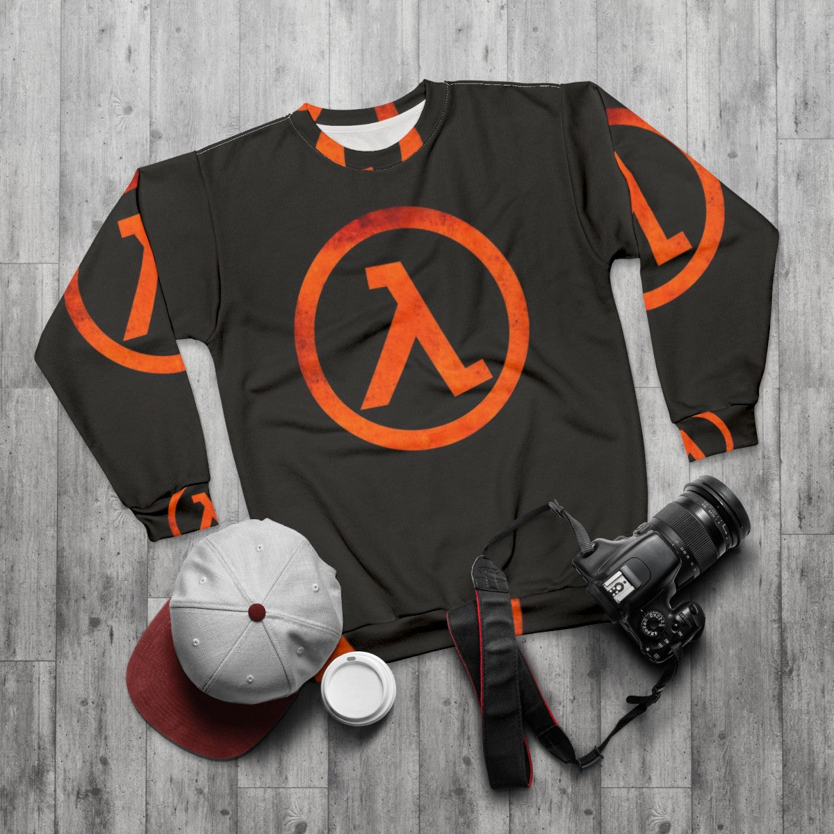 Retro Gaming Geek Half Life Rust Logo Sweatshirt - flat lay