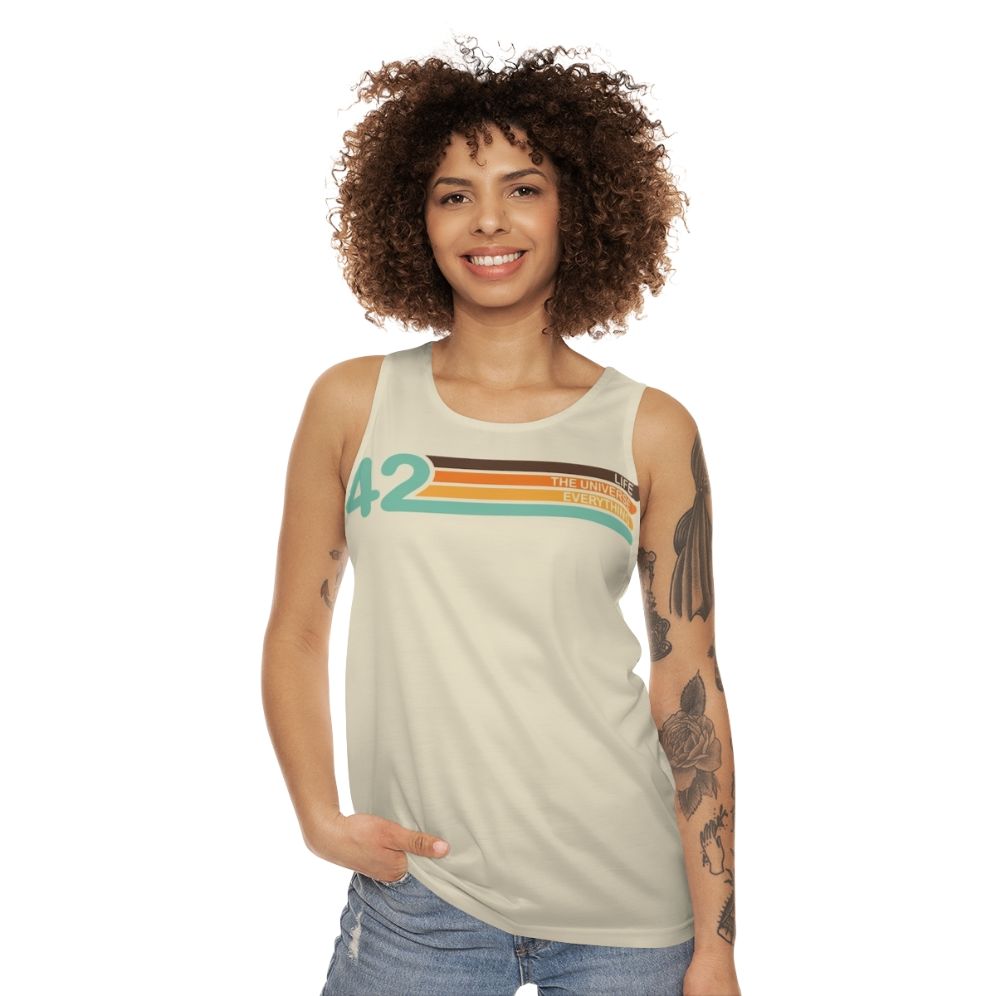 Unisex retro tank top with "Life the Universe and Everything" graphic - women