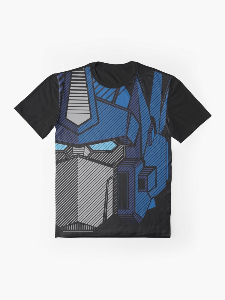 Optimus Prime graphic t-shirt with transformers, mecha, and anime-inspired design - Flat lay