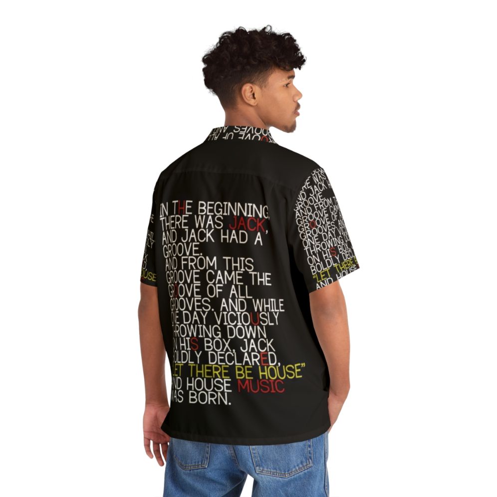 Vibrant Hawaiian shirt with house music inspired design - People Back