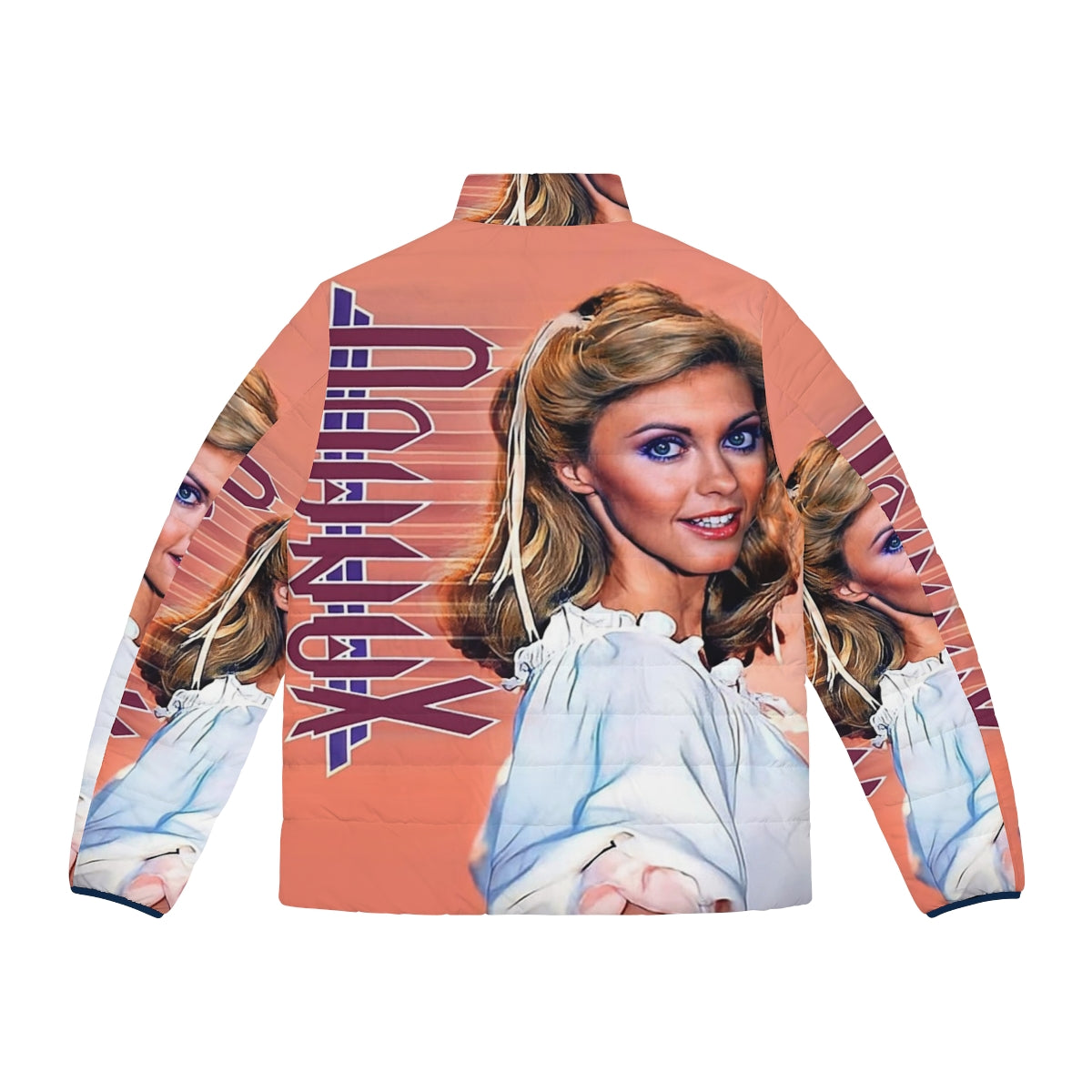 Olivia Newton-John wearing the Xanadu Kira puffer jacket, a retro 80s style outerwear piece - Back