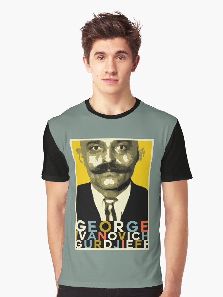 Vintage-style graphic t-shirt featuring the name and image of the philosopher Gurdjieff - Men