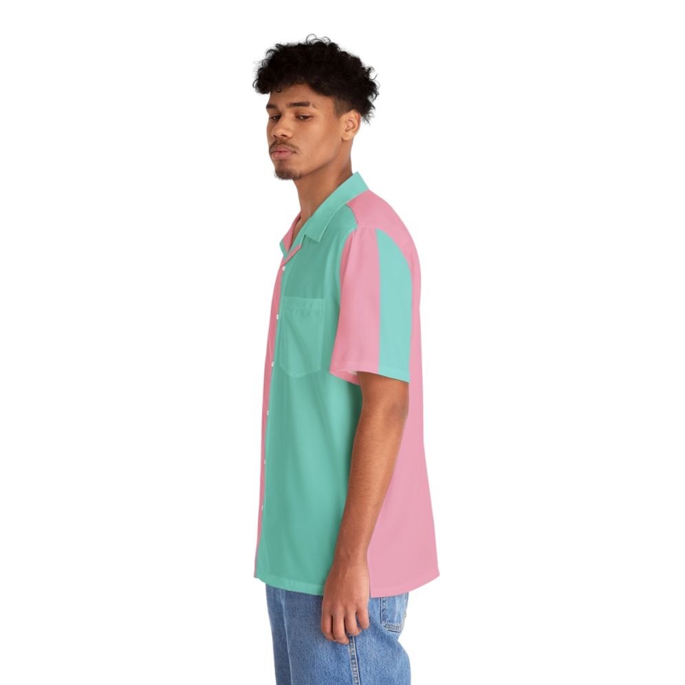 Pastel Geometric Half Pink and Blue Hawaiian Shirt - People Left