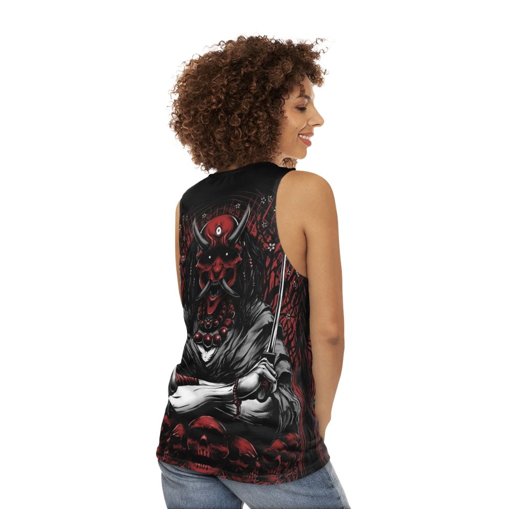 Oni Japanese Demon Unisex Tank Top with Skull Sakura Design - women back