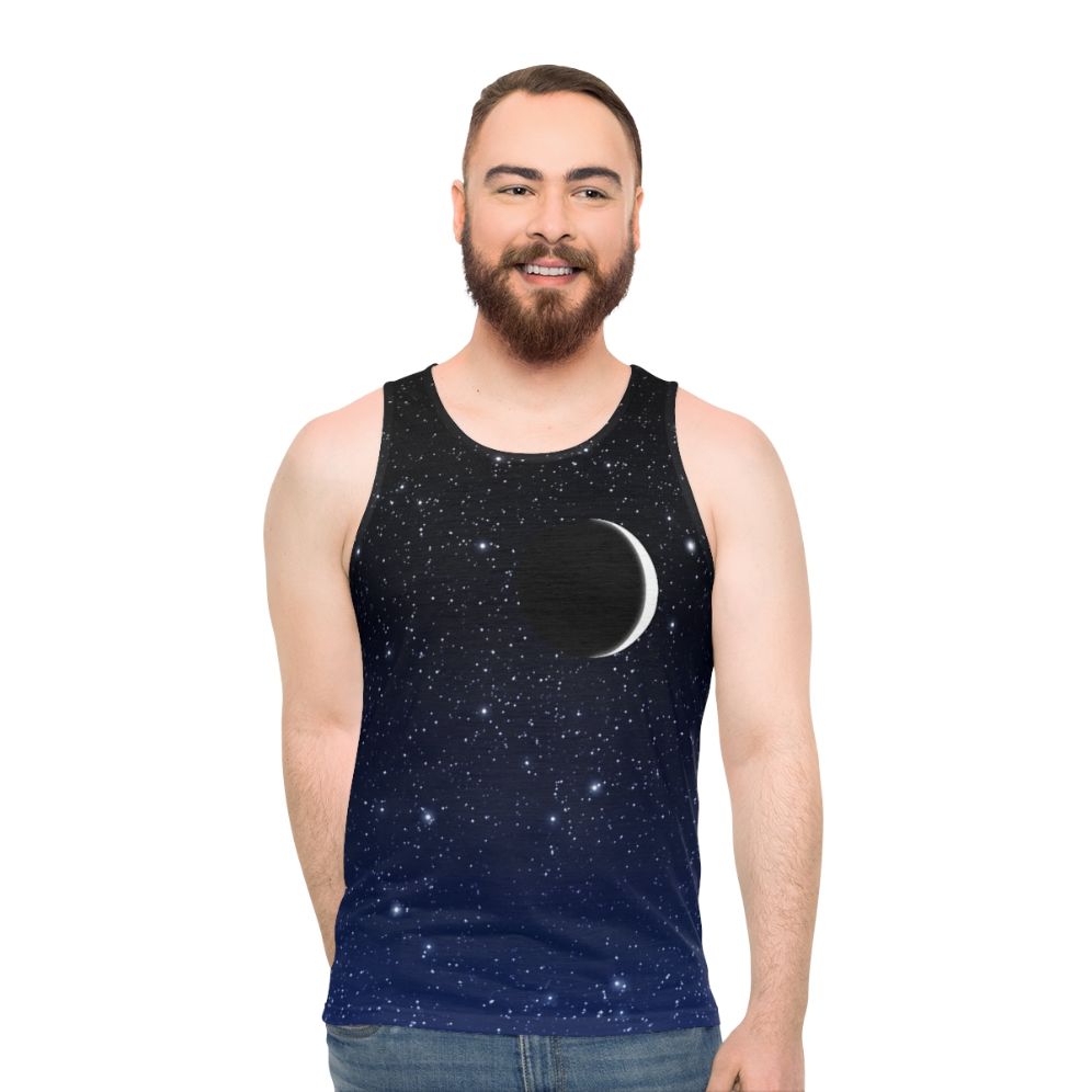 Starry night crescent moon unisex tank top - men