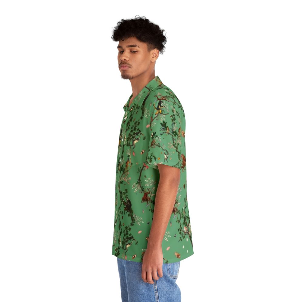 Monkey World Green Hawaiian Shirt with Lush Tropical Floral Print - People Left