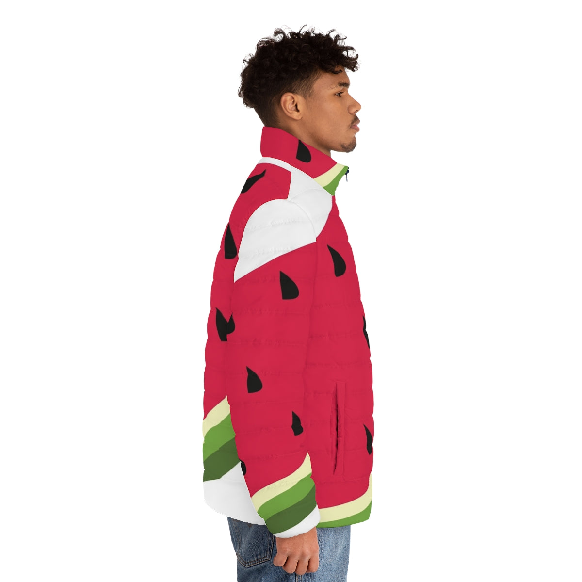 Watermelon Puffer Jacket with Vibrant Digital Print Design - men side right