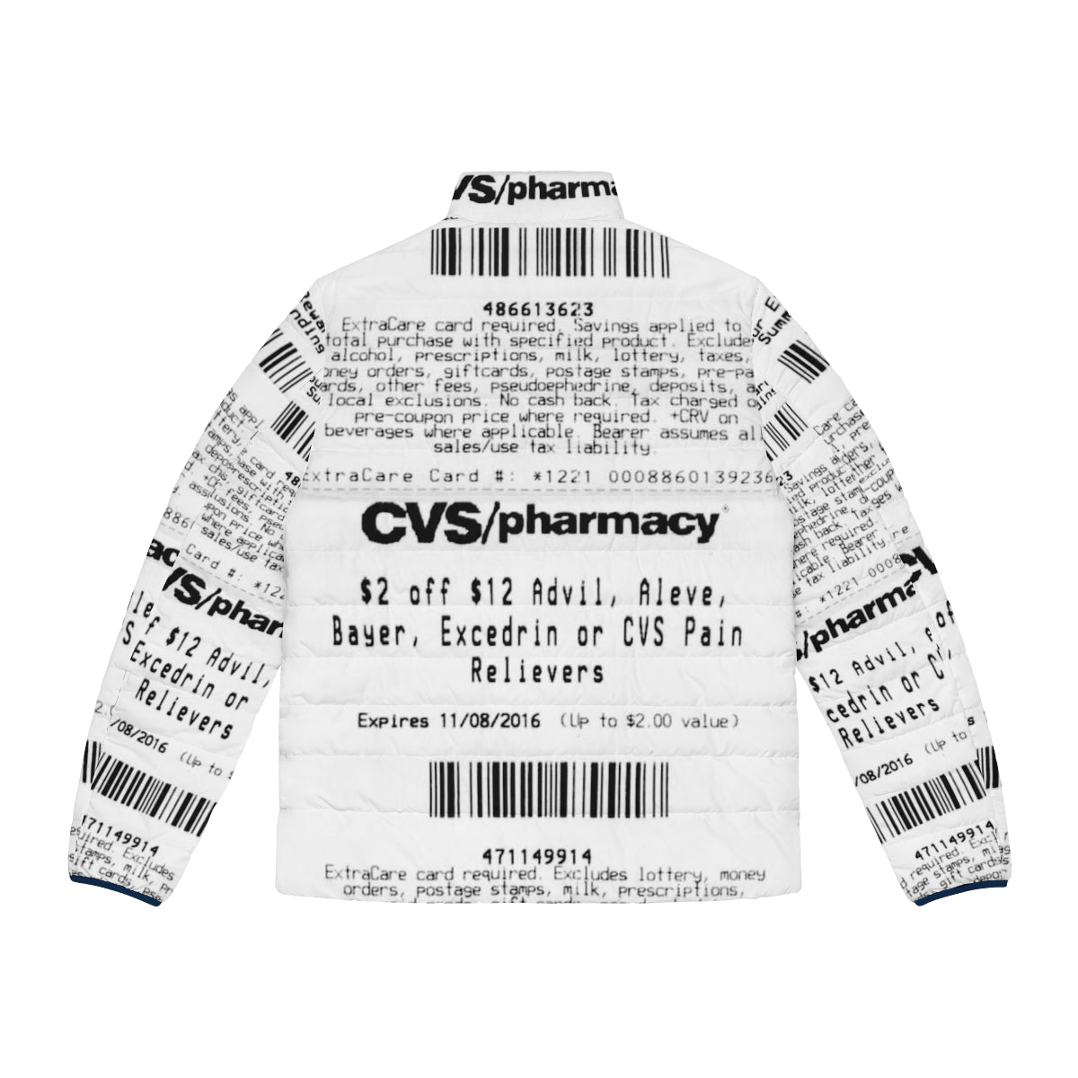 CVS Receipt Puffer Jacket with Patriotic Military Aviation Design - Back