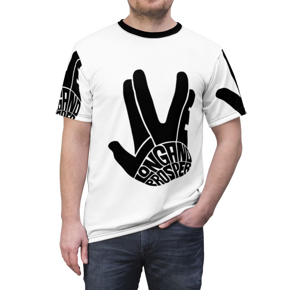 Star Trek-inspired t-shirt with "Live Long and Prosper" design - men front