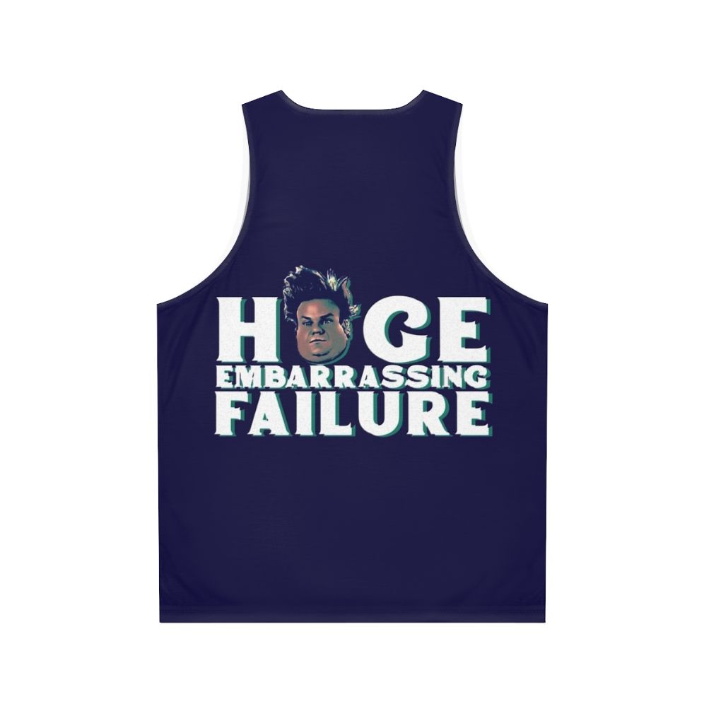 Unisex tank top featuring Chris Farley's iconic 'Huge Embarrassing Failure' character - Back