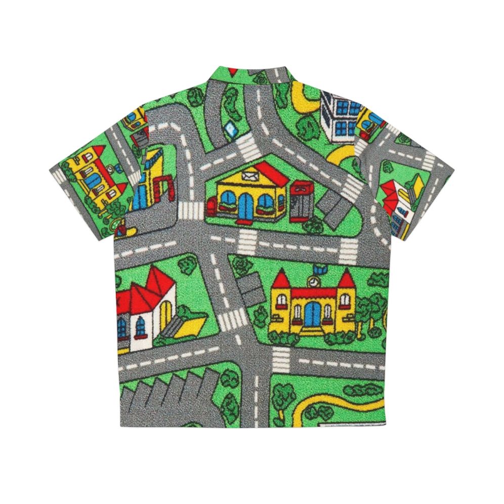 Children's Hawaiian Shirt with Awesome Car Race Track Playmat Design - Back