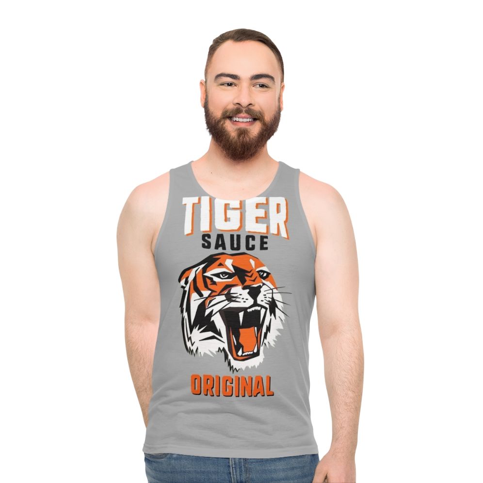 Unisex tank top with tiger sauce graphic - men