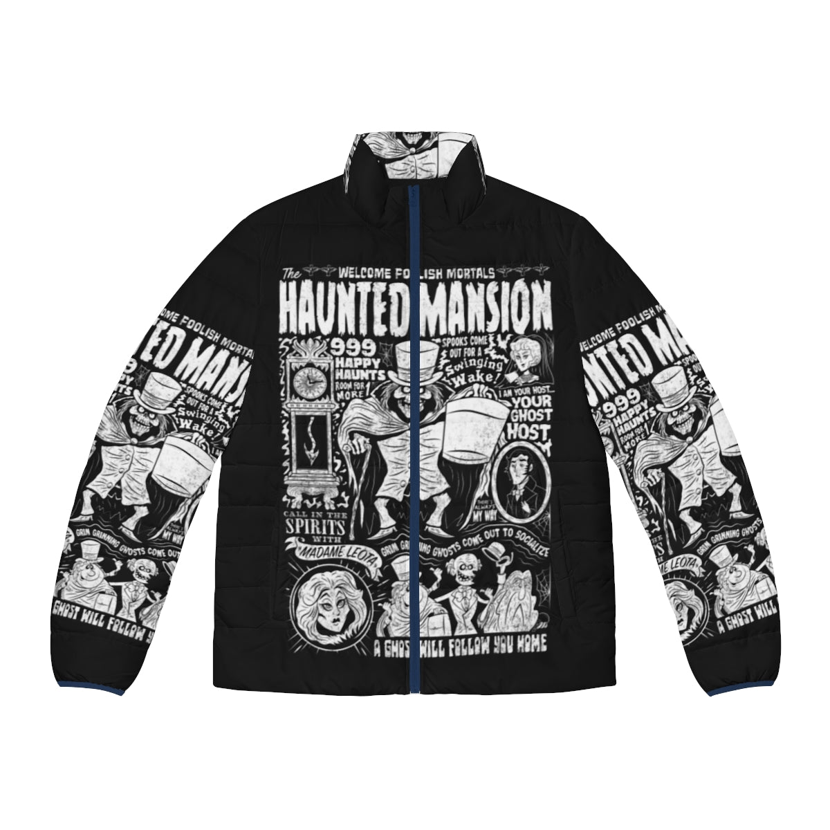 Haunted Mansion Spookshow Puffer Jacket - Halloween Gothic Outerwear with Focus Keyword