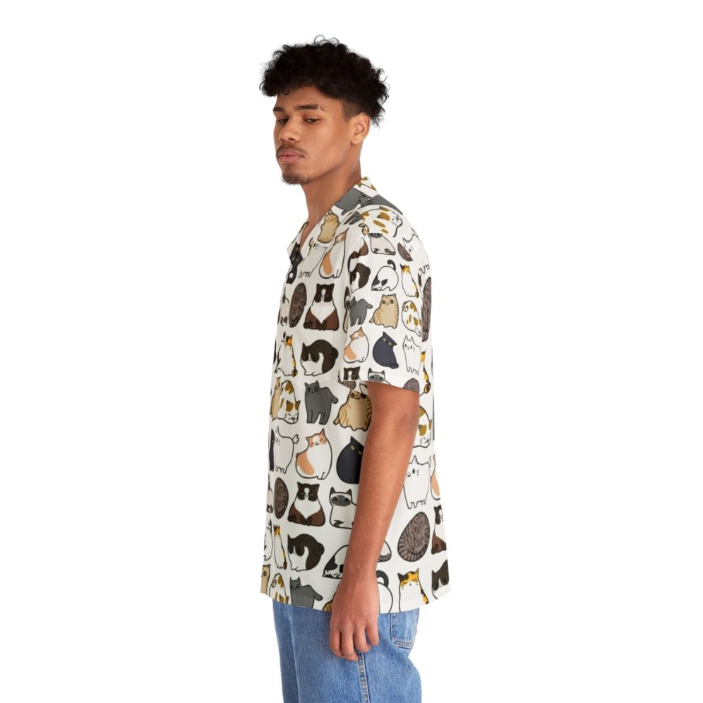 Colorful Hawaiian shirt featuring a vibrant cat print pattern - People Left