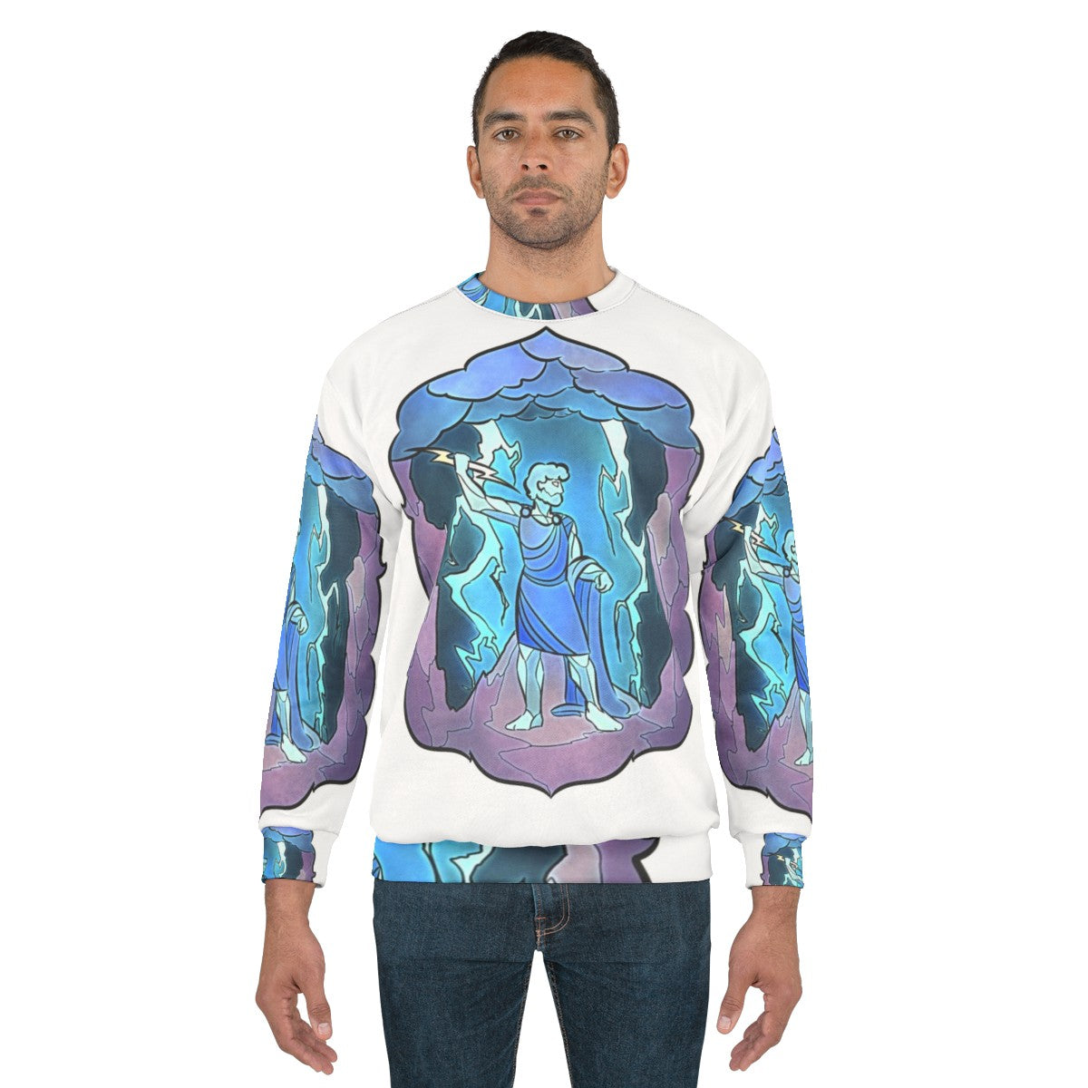 Stained glass design of the Greek god Zeus on a sweatshirt - men