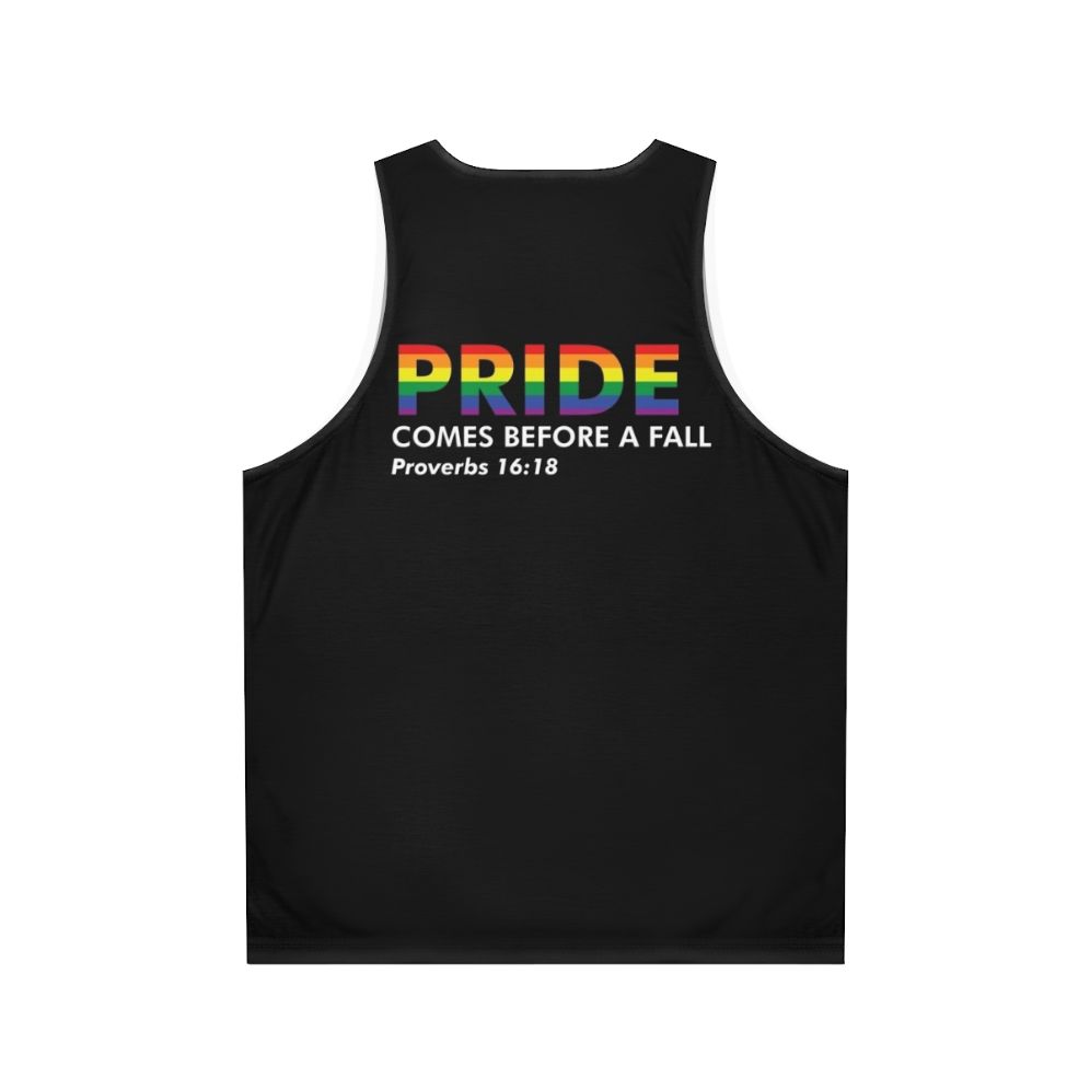 Inspirational Christian Pride Tank Top with Proverbs 16:18 Bible Verse - Back