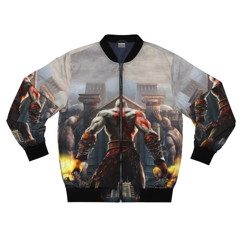 Kratos, the main character from the God of War video game series, wearing a bomber jacket