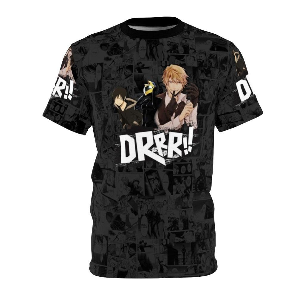 Durarara inspired anime graphic t-shirt with characters Celty, Izaya, and Shizuo