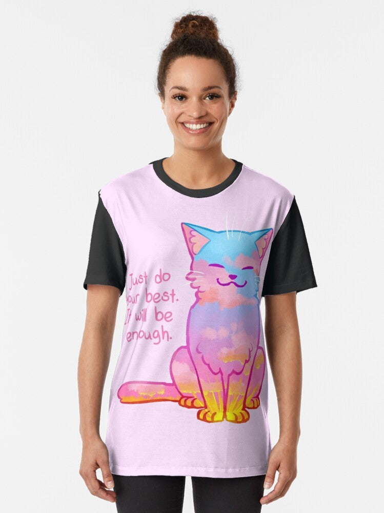 Sunset cat graphic t-shirt with positive affirmation - Women