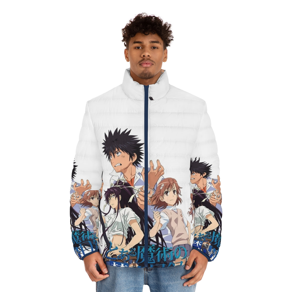 Toaru Majutsu No Index anime-inspired puffer jacket with focus on magical elements and popular characters - men front