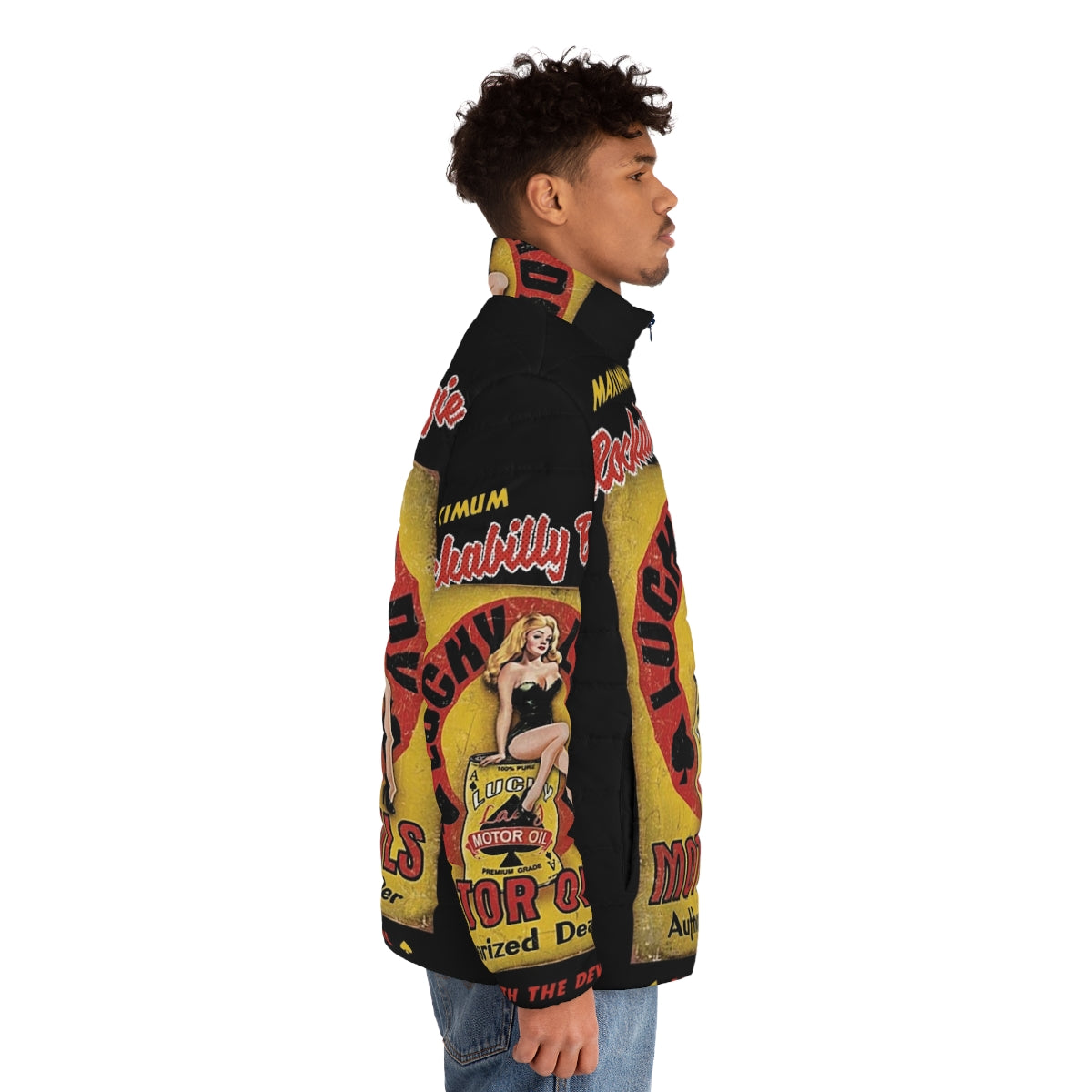 Rockabilly puffer jacket in retro vintage style - men side right