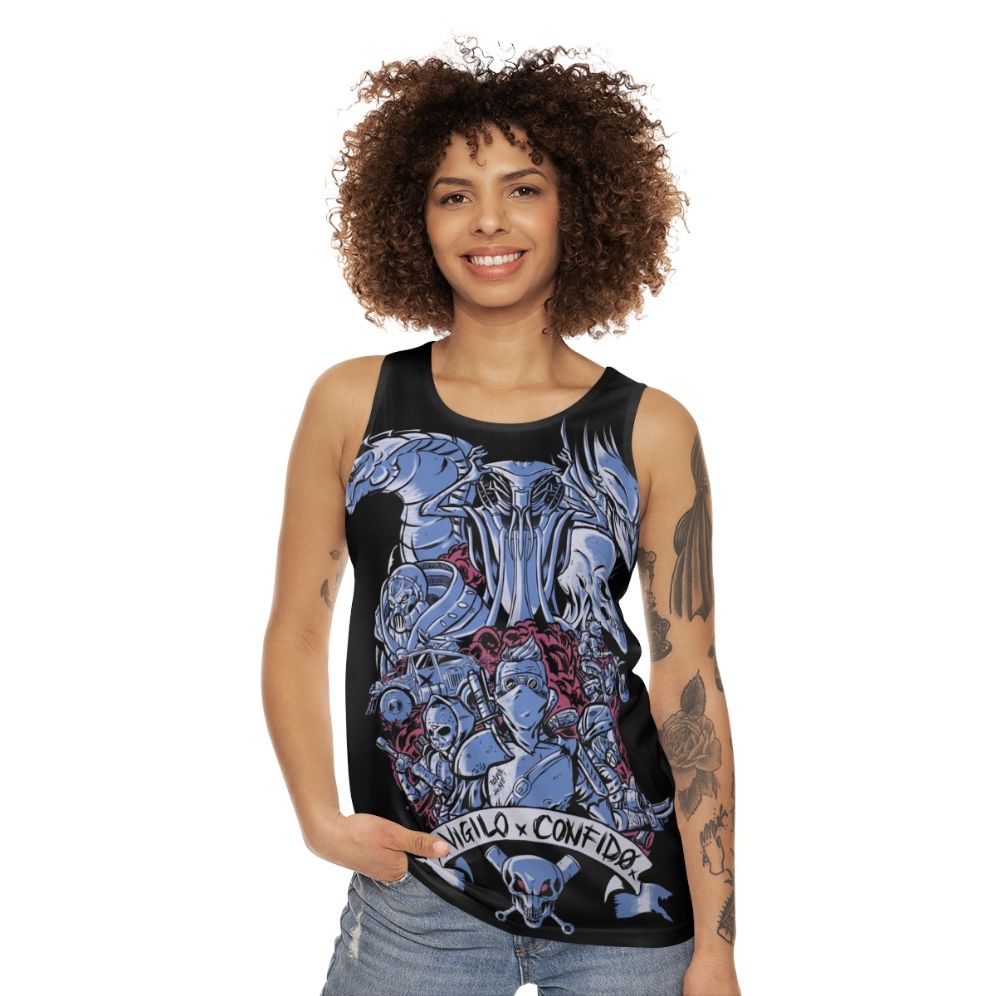 Tactical futuristic unisex tank top with XCOM inspired design - women