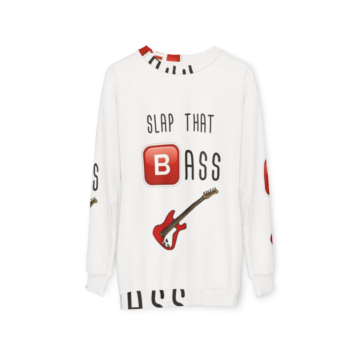 Slap that bass sweatshirt featuring an impossible bassline design - hanging