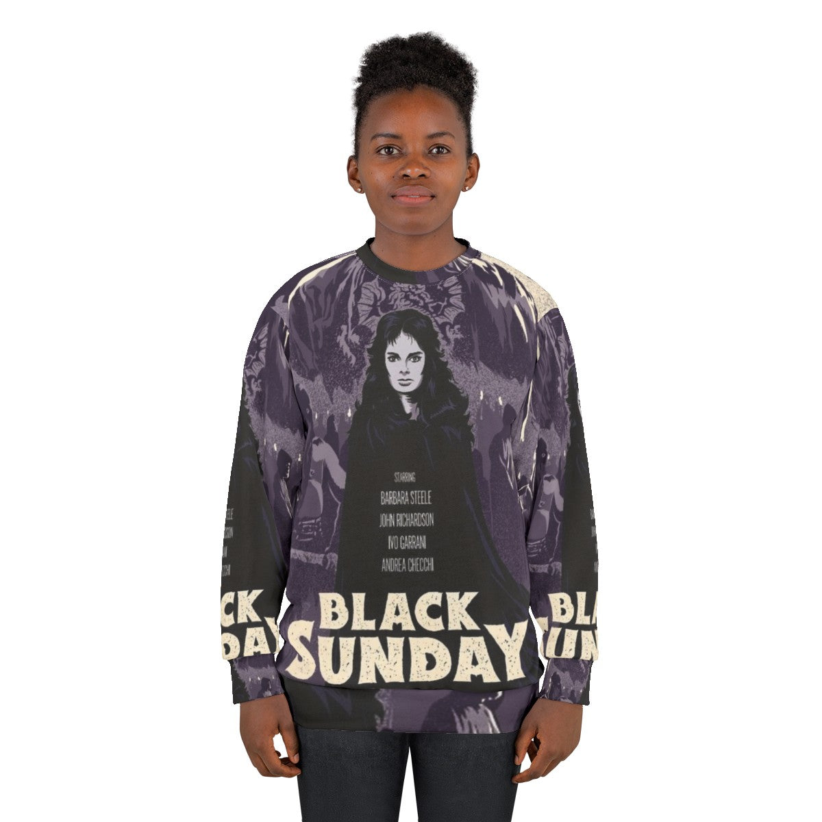 Black Sunday Horror Sweatshirt with Italian Gothic Horror Imagery - women