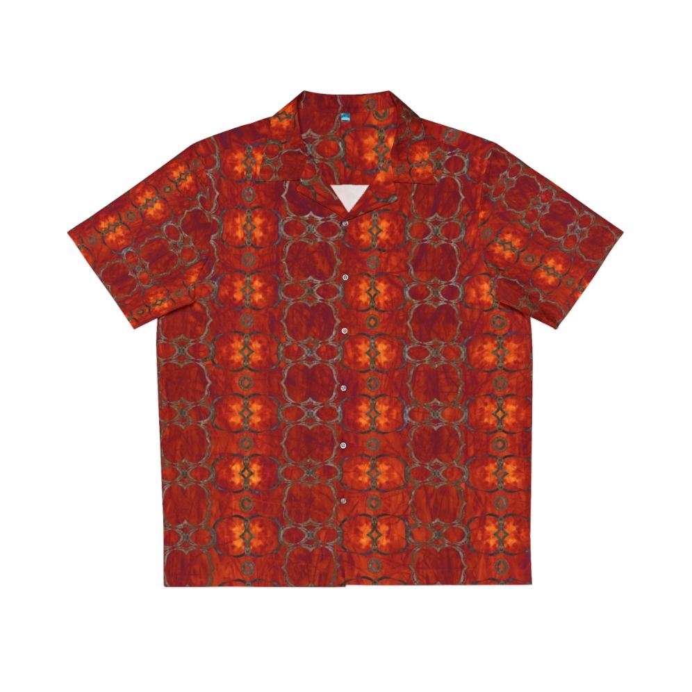 Bold African-inspired Hawaiian shirt with stripe and circle patterns