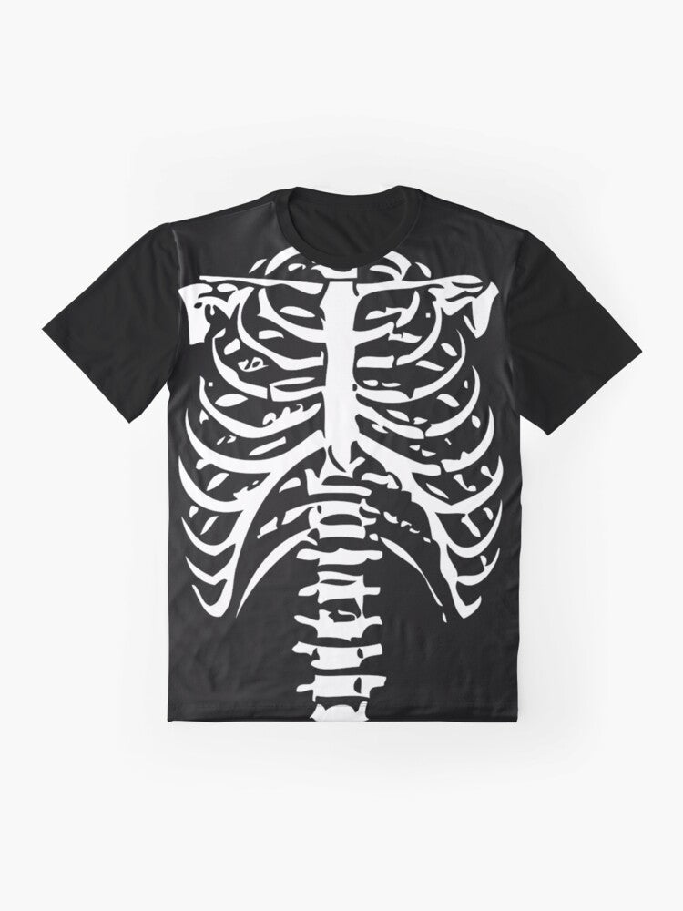 Skeleton rib cage graphic design printed on a t-shirt - Flat lay