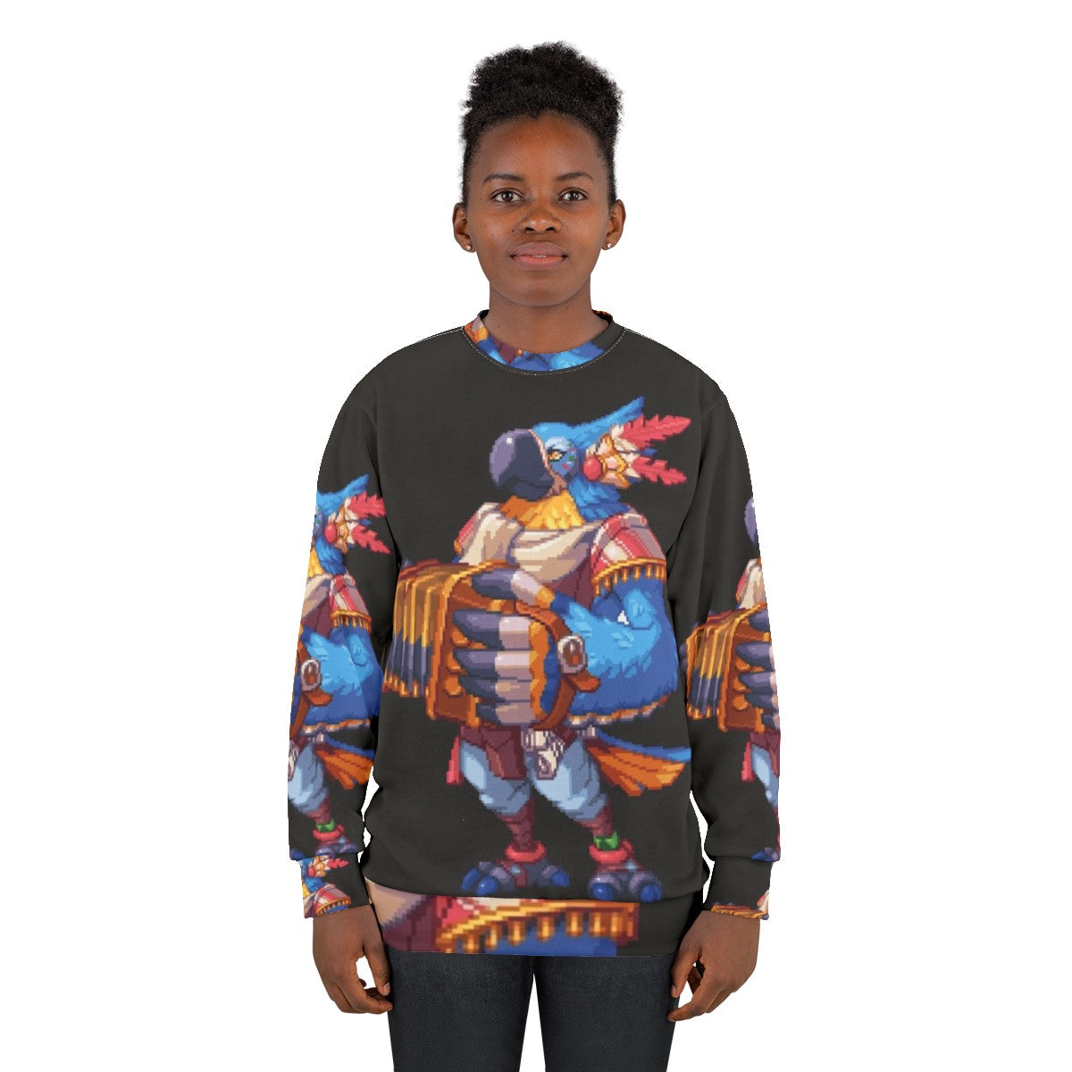 Pixel Kass Sweatshirt - Botw Inspired Pixel Art Blue Bird Design - women