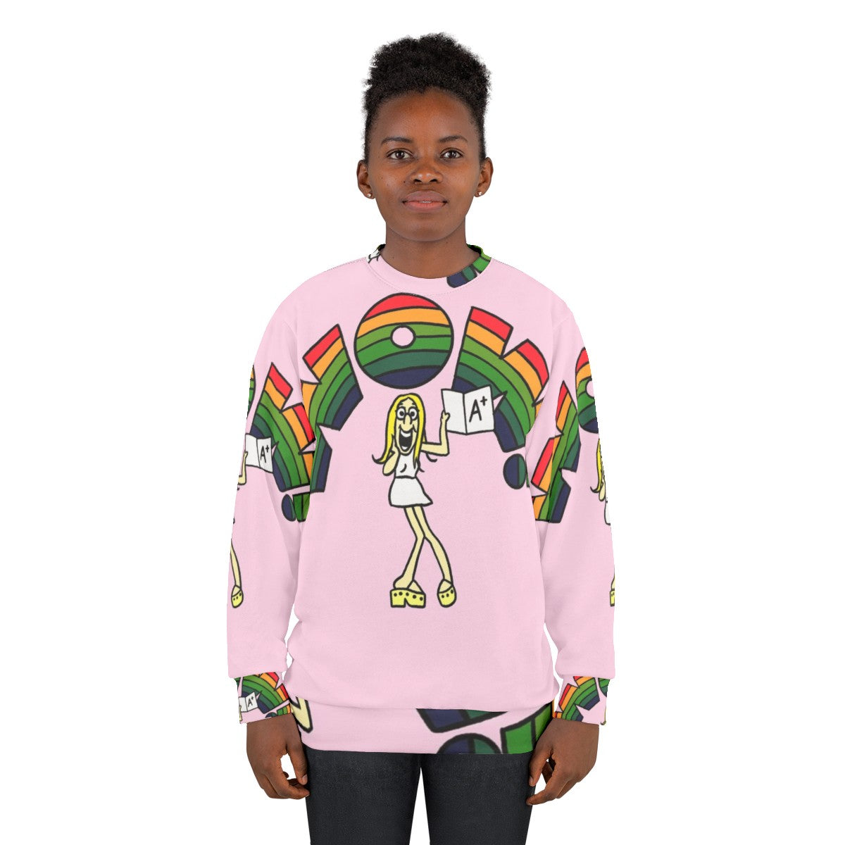 Wow Sweatshirt featuring 1970s pop culture and cartoon design - women