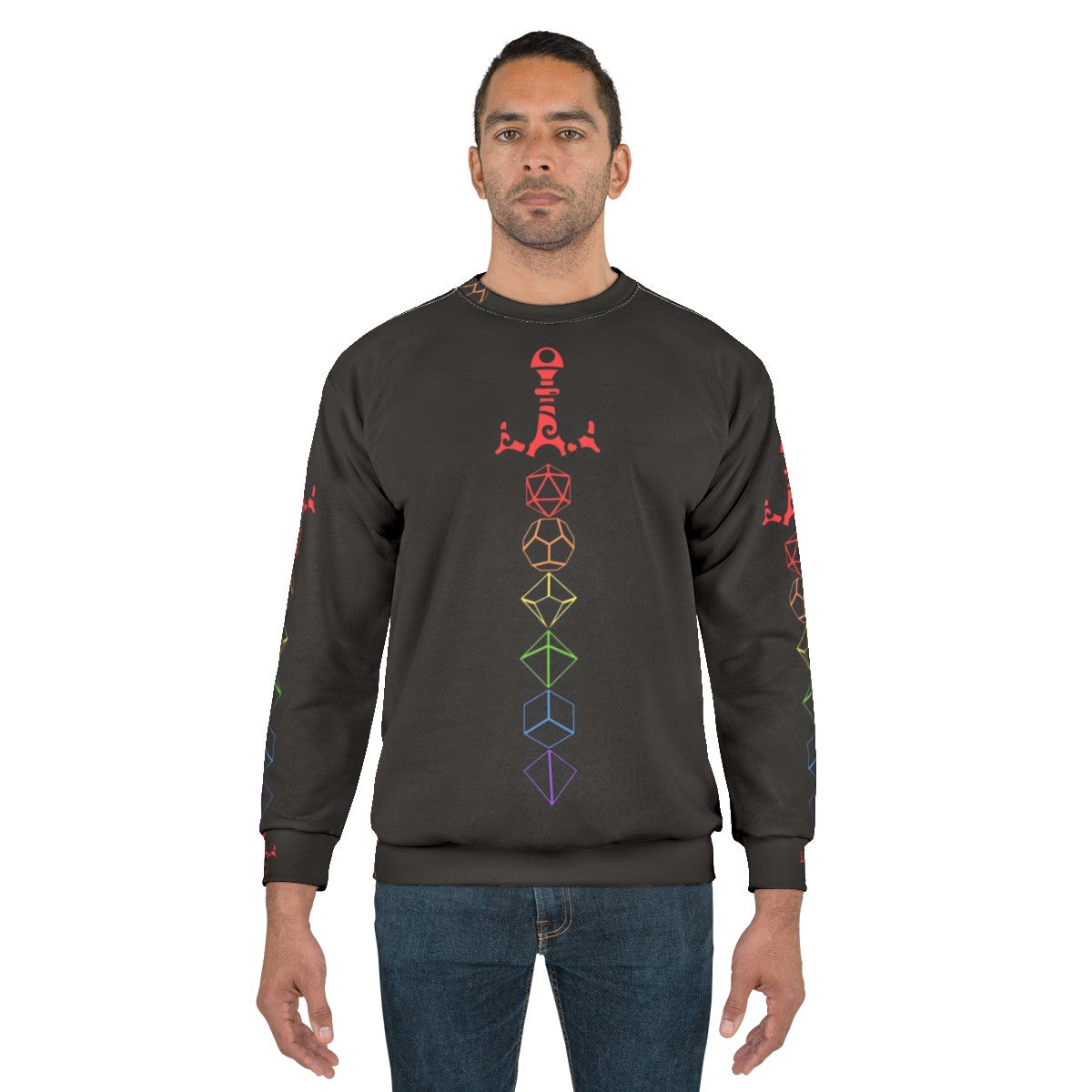 Rainbow dice sword tabletop RPG gaming sweatshirt - men