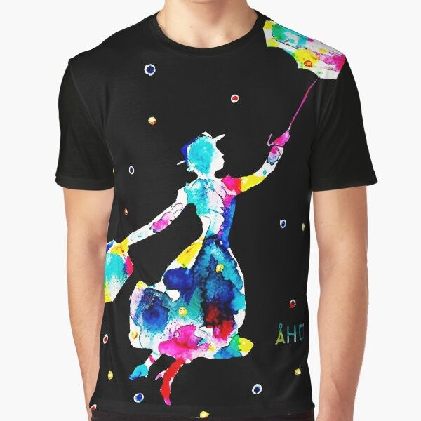 Colorful Mary Poppins watercolor graphic design t-shirt