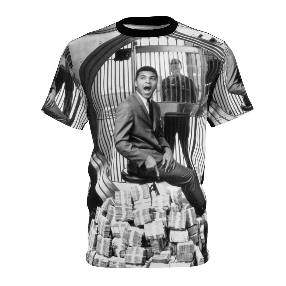 Stylized t-shirt design featuring an image of Muhammad Ali, one of the greatest boxers and sports heroes of all time.