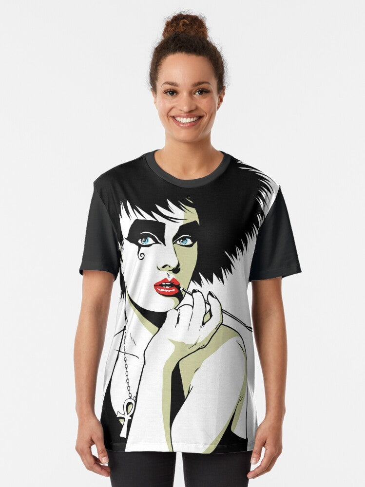 Goth graphic t-shirt featuring a vintage-style design with punk and gothic elements. - Women