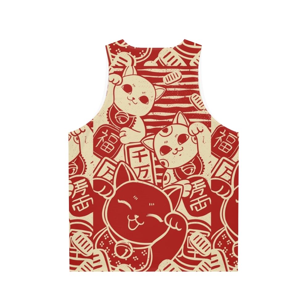 Maneki Neko inspired unisex tank top with kawaii cat design - Back