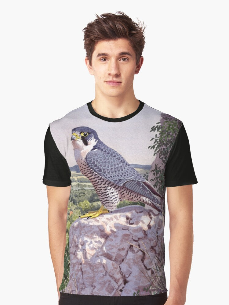 Peregrine falcon watercolor painting on a t-shirt - Men