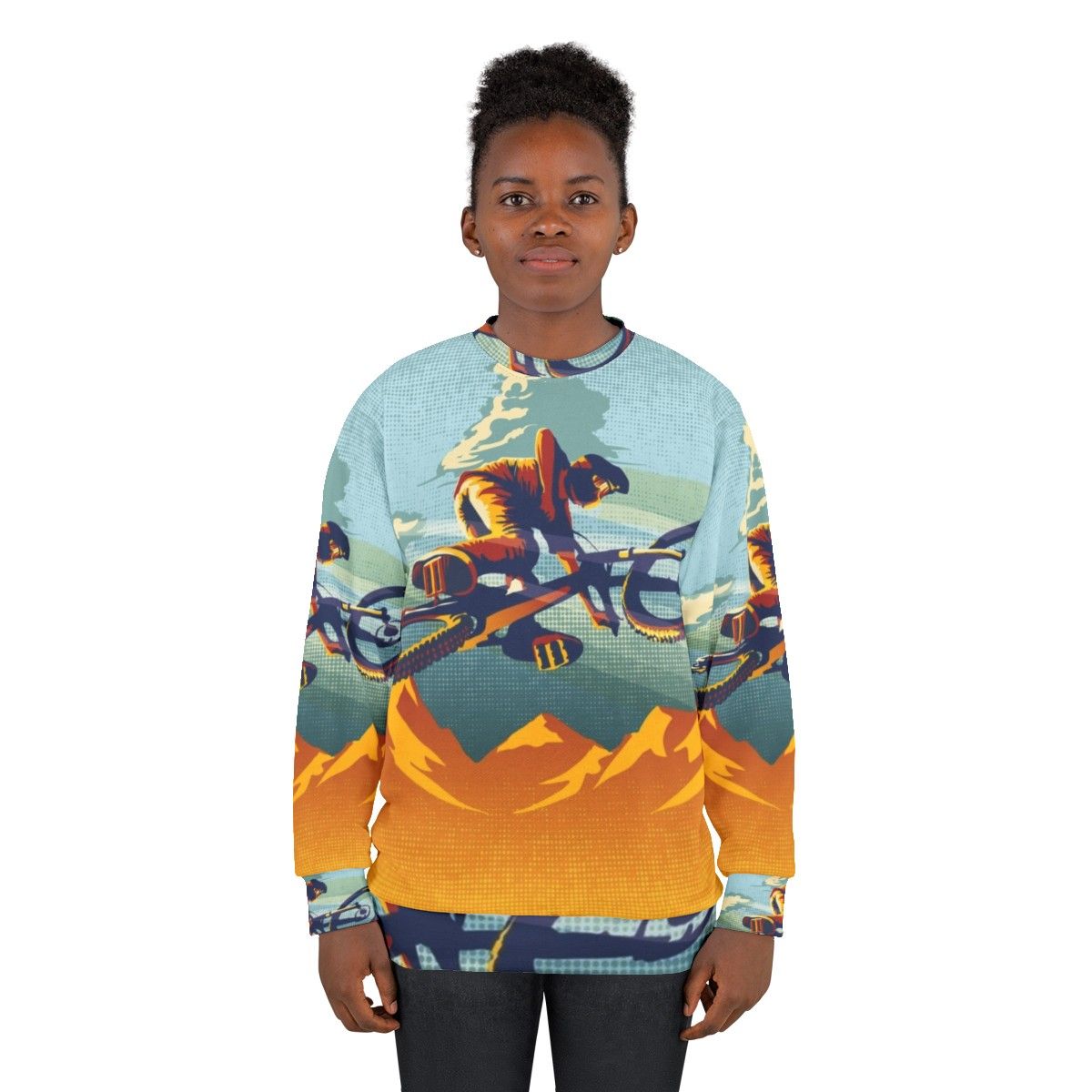 Mountain biking inspired sweatshirt with cycling art and design - women