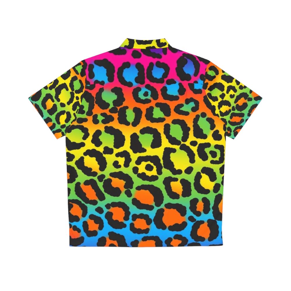 Neon Rainbow Leopard Print 1990s Hawaiian Shirt - Back