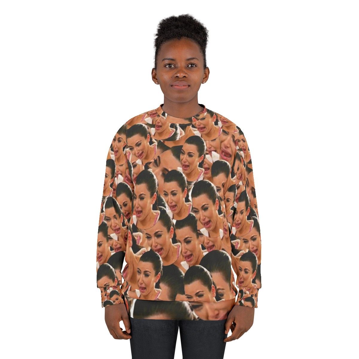 Crying Kim Kardashian Pop Culture Graphic Sweatshirt - women