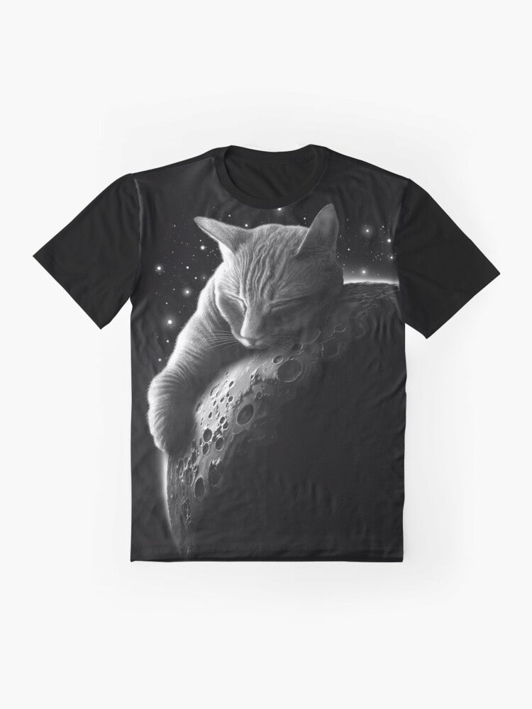 Graphic illustration of a cat wearing an astronaut suit against a starry night sky background - Flat lay