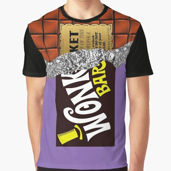 Golden ticket chocolate graphic t-shirt featuring Wonka's pure imagination