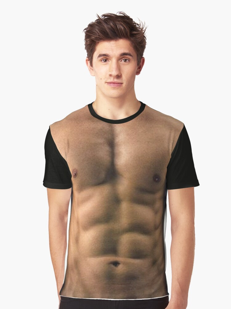 Muscle man graphic t-shirt with 6 pack abs design for fitness enthusiasts - Men